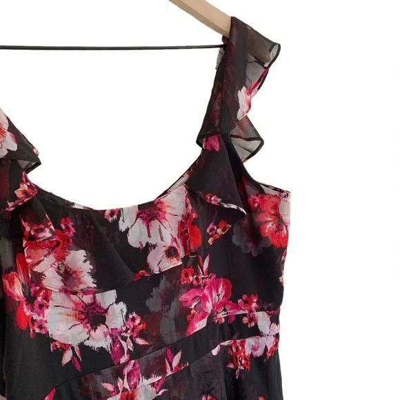 WHBM Black Floral Ruffle Midi Dress - Picture 5 of 11